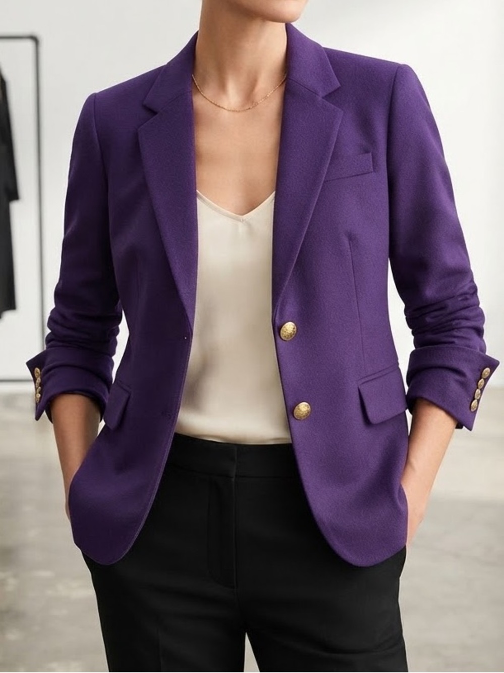 J. Crew Purple Schoolboy Tailored Blazer with Gold Buttons- Wool Blend